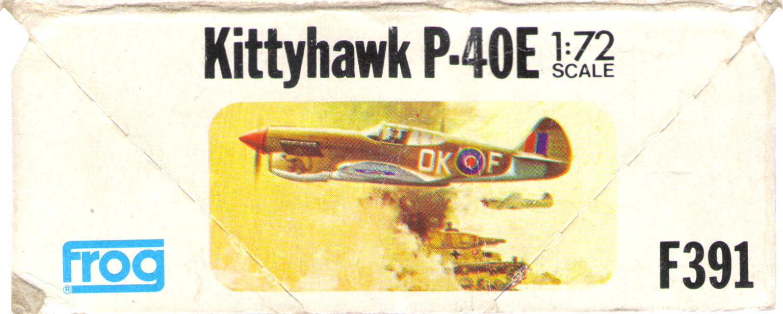 Стенка коробки с артикулом FROG F391 Curtiss P-40E Warhawk (Kittyhawk IA) Fighter bomber, Blue series, Rovex Hobbies & Models, 1974-75